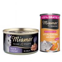 Miamor Feine Filets konzerva v želé 6 x 100 g + Miamor Vitaldrink 185 ml  - světlý tuňák & kalamáry v želé