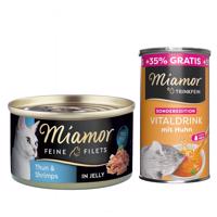 Miamor Feine Filets konzerva v želé 6 x 100 g + Miamor Vitaldrink 185 ml  - světlý tuňák & krevety v želé