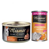 Miamor Feine Filets konzerva v želé 6 x 100 g + Miamor Vitaldrink 185 ml  - tuňák  & křepelčí vejce v želé