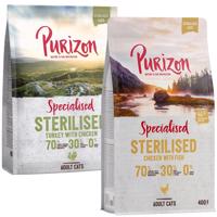 Míchané balení Purizon - bezobilné 2 x 400 g - Sterilised Adult krůtí & kuřecí a Sterilised Adult kuřecí & ryba