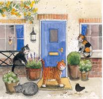 Přání s kočkami před domem - design Alex Clark