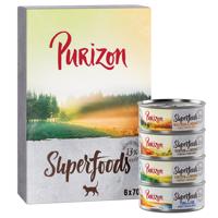 Purizon Adult  / Organic / Superfoods - bez obilovin za skvělou cenu - Superfoods  míchané balení (2x kuřecí, 2x tuňák, 1x divočák, 1x zvěřina) (6 x 70 g)