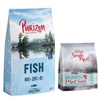 Purizon granule, 12 kg + 1,8 kg Single Meat zdarma - Adult  s rybami - bez obilovin + Single Meat Adult losos a špenát s květy chrpy (6 x 300 g)