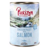 Purizon konzervy, 6 x 200 / 6 x 400 g - 15 % sleva - Adult - bezobilné kuřecí filet s lososem (6 x 400 g)