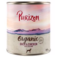 Purizon konzervy - bez obilovin 12 x 400 / 800 g - 10 + 2 zdarma - Organic výhodné balení  kachna a kuřecí s cuketou (12 x 800g)