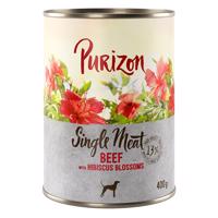 Purizon konzervy - bez obilovin 12 x 400 / 800 g - 10 + 2 zdarma - Single Meat  hovězí s květy ibišku (12 x 400g) – výhodné balení
