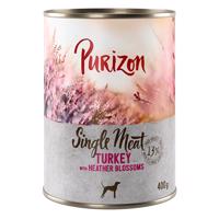 Purizon konzervy - bez obilovin 12 x 400 / 800 g - 10 + 2 zdarma - Single Meat krůtí s květy vřesu (12 x 400g)– výhodné balení