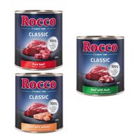 Rocco Classic míchané balení na zkoušku 6 x 800 g - exkluzivní mix: hovězí, hovězí/losos, hovězí/kachní