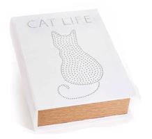 Sametová kniha / krabička s kočkou - černá, bílá Barva: bílá