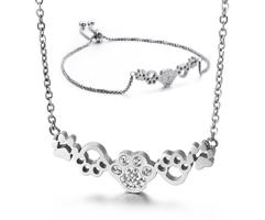 Set náhrdelník a náramek třpytivé kočičí tlapky - chirurgická ocel