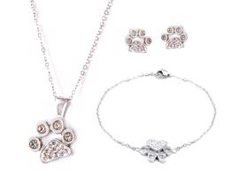 Set náušnice, náhrdelník a náramek s tlapkou a zirkony - chirurgická ocel