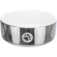 Trixie miska keramická pes stříbrná s tlapkou - 800 ml, Ø 15 cm