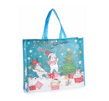 Vánoční nákupní / dárková taška s kočkami - růžová, modrá Barva: modrá