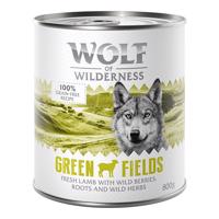 Výhodné balení: Wolf of Wilderness Adult 12 x 800 g - Green Fields - jehněčí