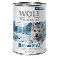 Výhodné balení Wolf Of Wilderness "Free-Range Meat" Junior 12 x 400 g - Junior Blue River - kuřecí a losos