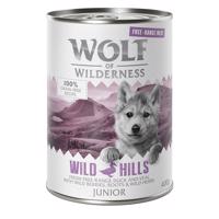 Výhodné balení Wolf Of Wilderness "Free-Range Meat" Junior 12 x 400 g - Junior Wild Hills - kachní a telecí