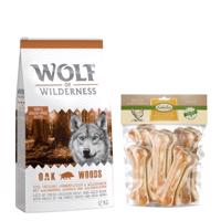 Wolf of Wilderness granule, 12 kg + Lukullus  žvýkací kost 750 g zdarma - Adult "Oak Woods" - divočák 12 kg + Bigpacks žvýkací kost (750 g) kuřecí 15 cm