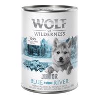 Wolf of Wilderness konzervy, 12 x 400 g - 10 + 2 zdarma - Blue River - kuřecí a losos