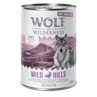 Wolf of Wilderness konzervy, 12 x 400 g - 10 + 2 zdarma - Senior Wild Hills - kachní a telecí z volného chovu
