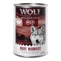 Wolf of Wilderness konzervy, 24 x 400 g - 20 + 4 zdarma -  "Red Meat"  Ruby Midnight – čerstvé vepřové s hovězím a králičím